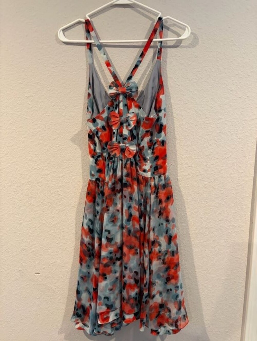 Vessel By Timo Womens Silk Multicolor Sleeveless 3 Bow Babydoll Mini Dress 8